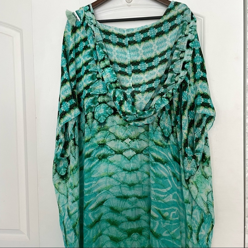 ROCOCO SAND turquoise blue embellished hooded kaftan maxi x Small One Size Fits - Picture 5 of 7